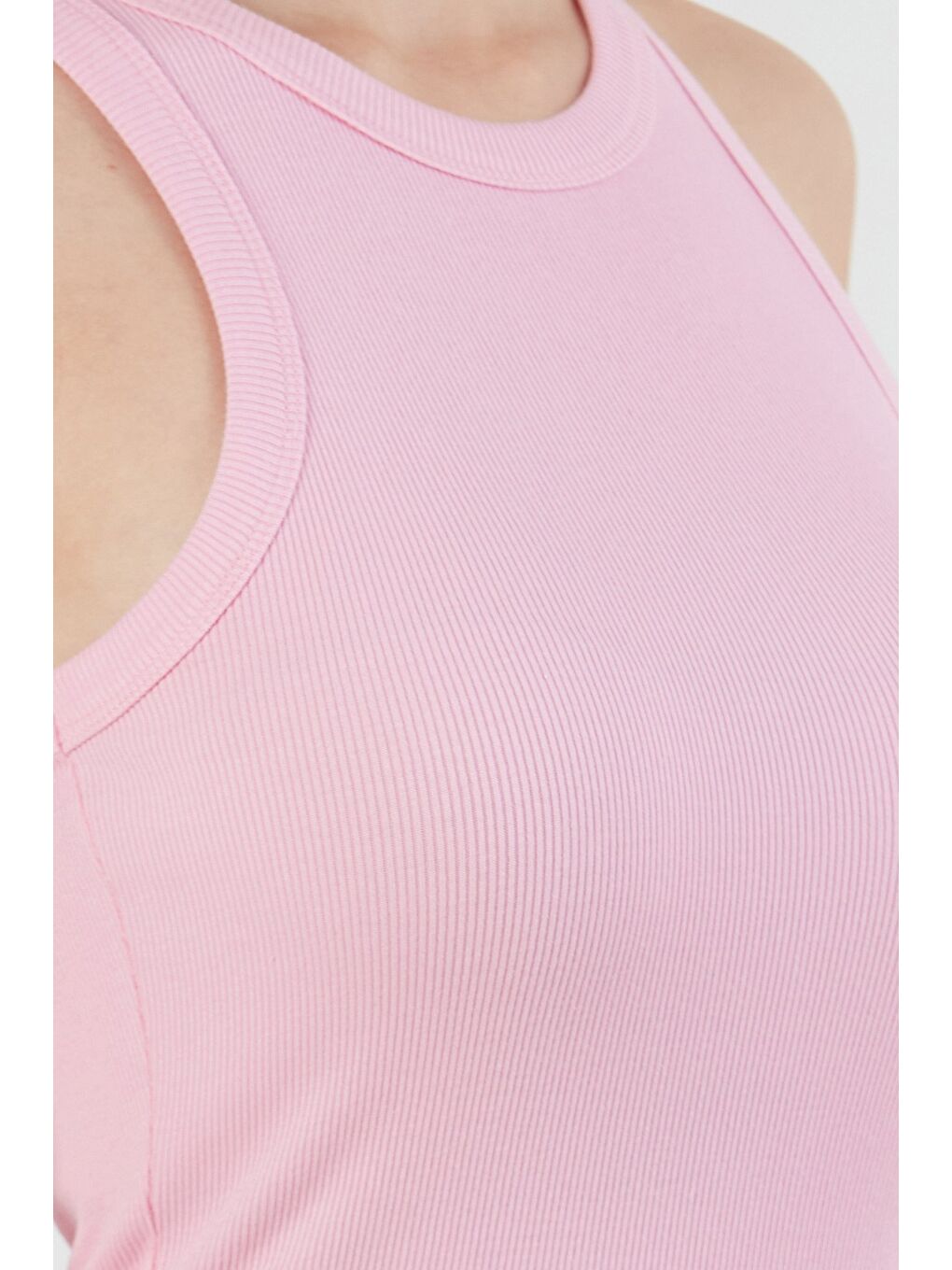 Pembe Basic Fitilli Halter Yaka Yırtmaçlı Elbise-4