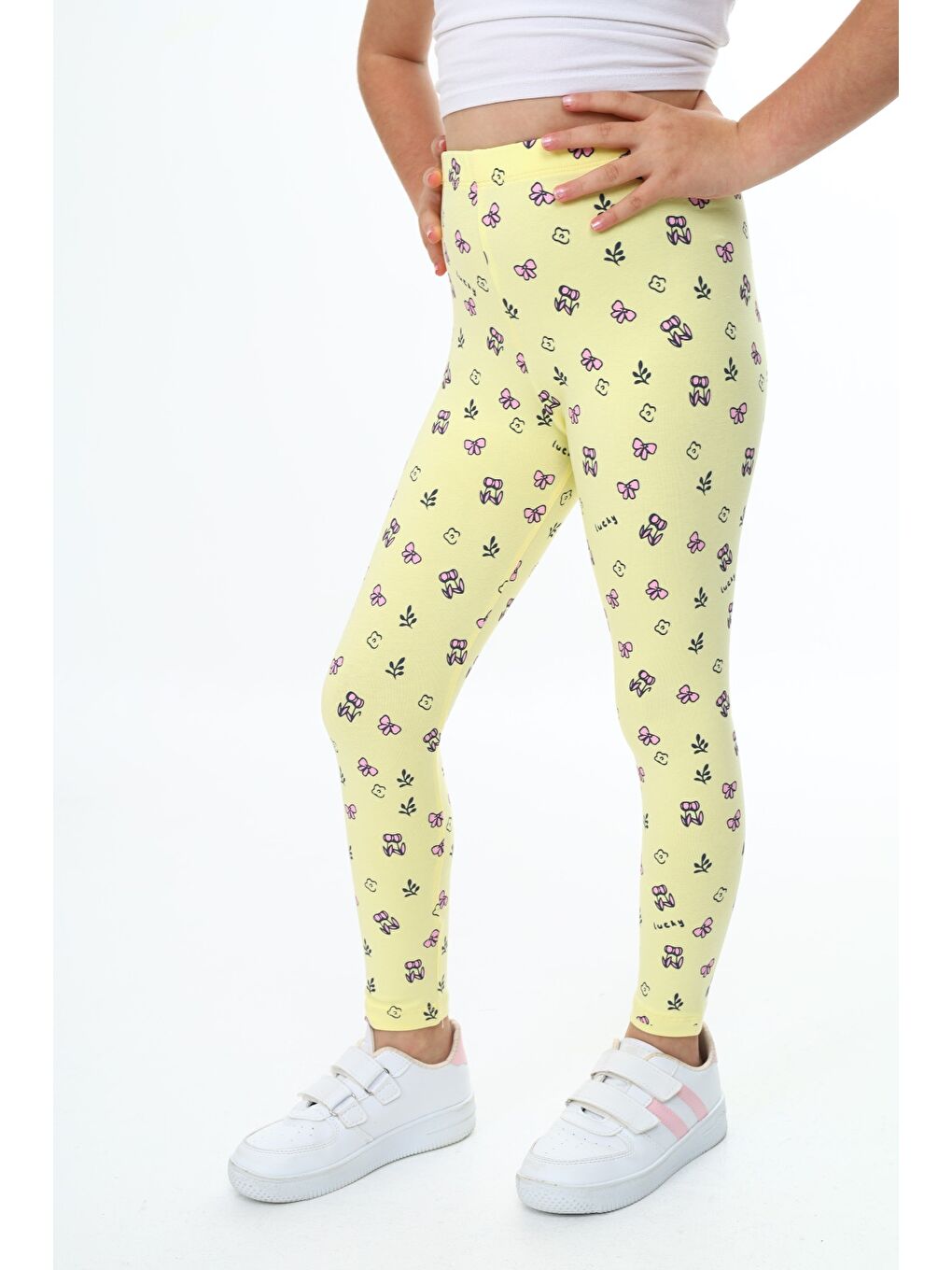 Sarı Kız Çocuk Baskılı Tayt-1