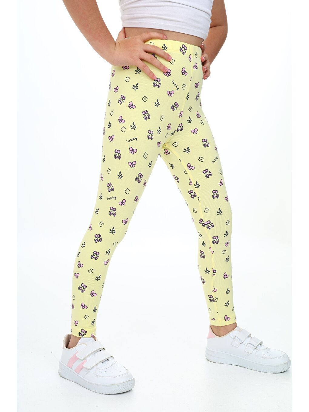 Sarı Kız Çocuk Baskılı Tayt-3