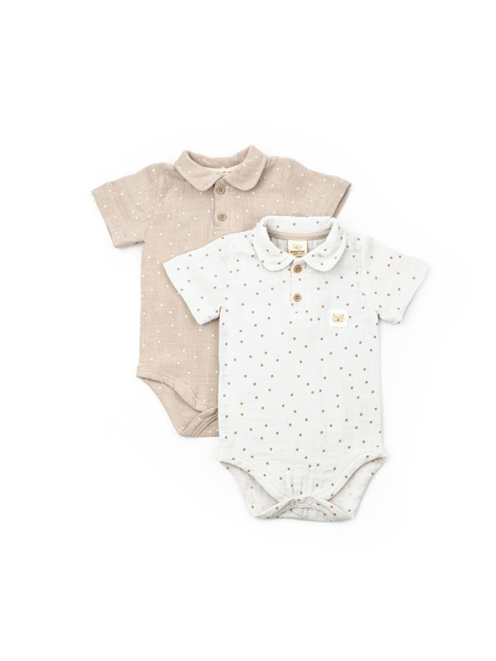 Karışık Erkek Bebek Pamuklu Bej Noktalı Gömlek Yaka Müslin Body Seti