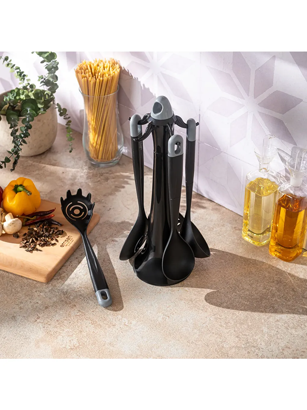 Siyah Hera 6 Parça Standlı Servis Seti Silver-1