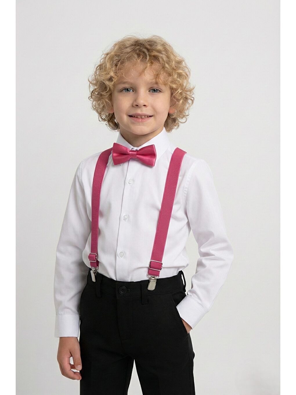 Fuşya Beyaz Gömlekli Erkek Çocuk Takım M00787-1