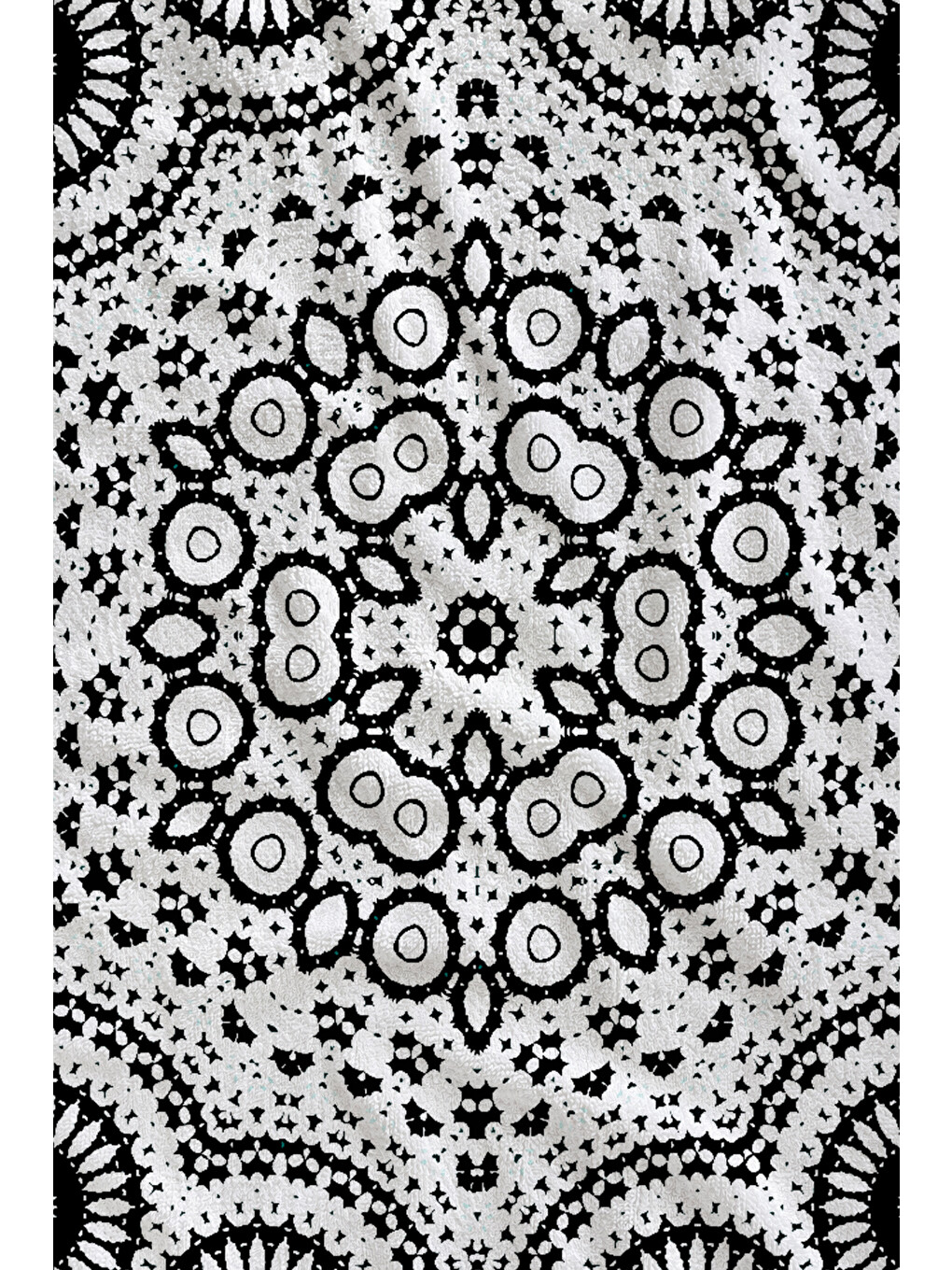 Beyaz Siyah Mandala Desenli 70x150 Cm Dijital Baskılı Plaj Ve Banyo Havlusu-1