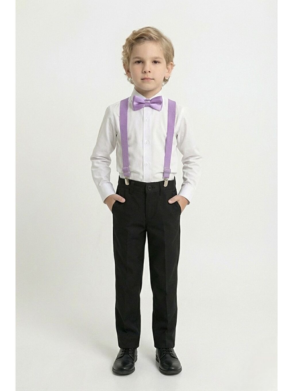 Lila Beyaz Gömlekli Erkek Çocuk Takım M00787