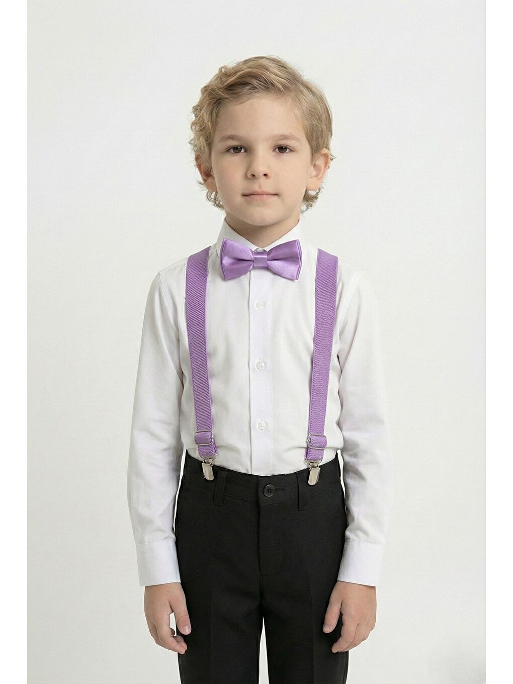 Lila Beyaz Gömlekli Erkek Çocuk Takım M00787-1