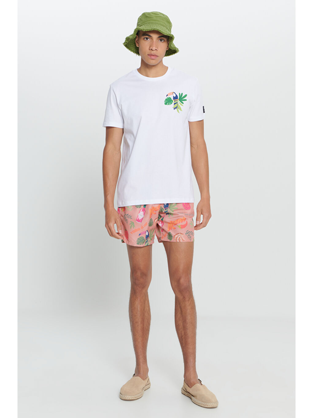 Erkek Turuncu Standart Fit Normal Kesim Cepli Hızlı Kuruyan Desenli Mayo Deniz Şortu