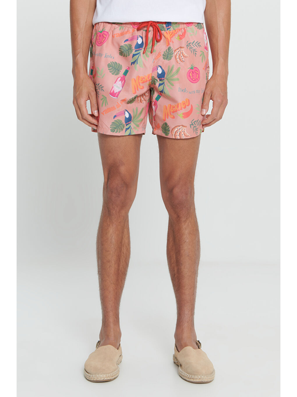 Erkek Turuncu Standart Fit Normal Kesim Cepli Hızlı Kuruyan Desenli Mayo Deniz Şortu-2