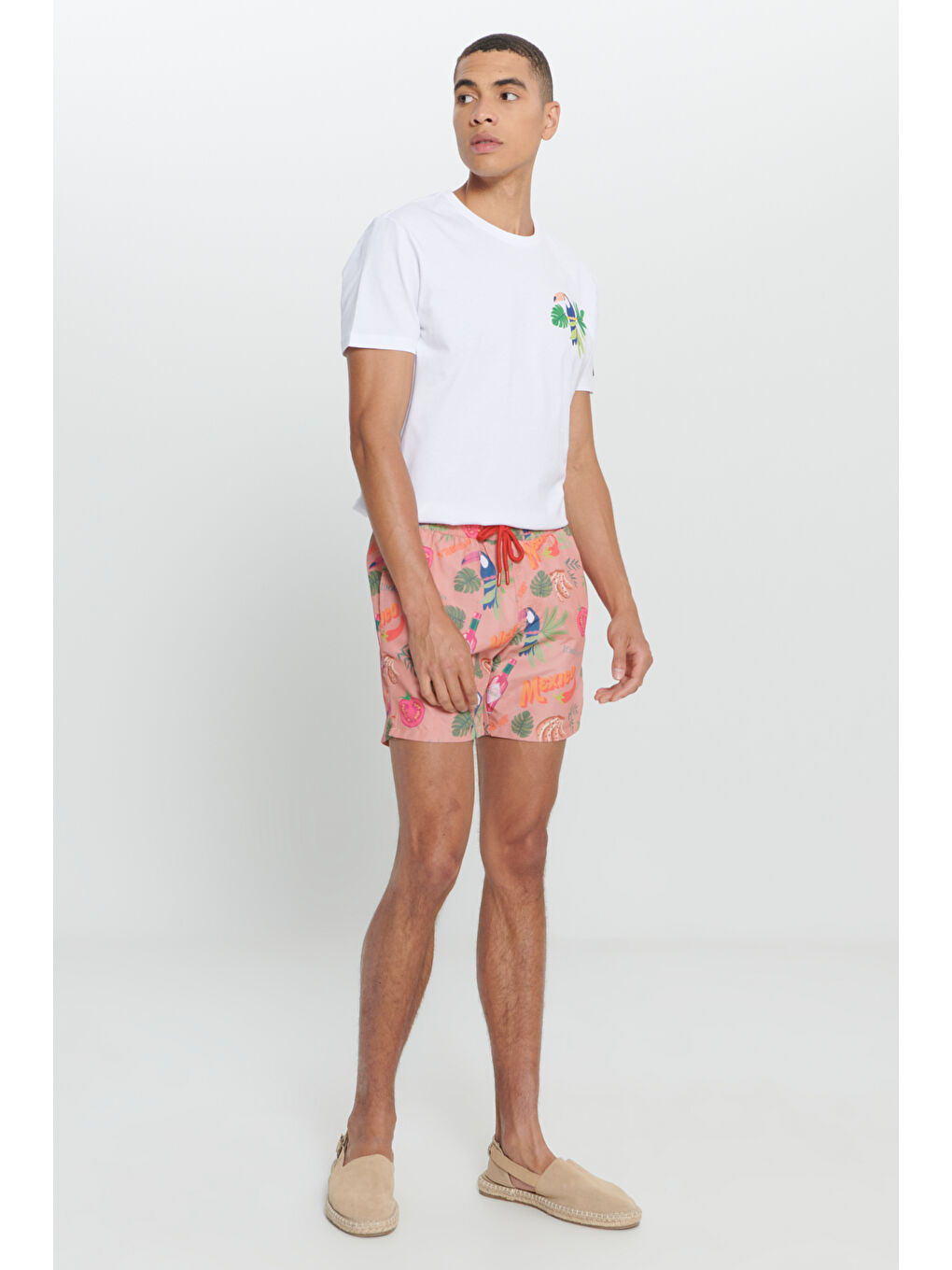 Erkek Turuncu Standart Fit Normal Kesim Cepli Hızlı Kuruyan Desenli Mayo Deniz Şortu-4