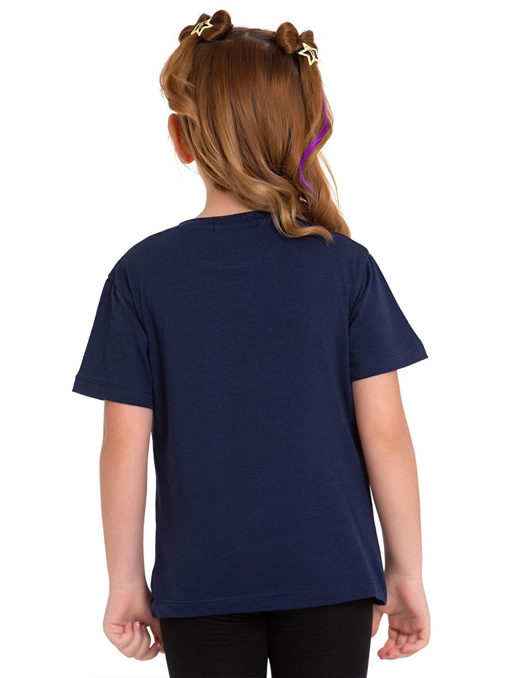 Bisiklet Yaka Kısa Kol Baskısız Lacivert Renk Kız Çocuk Tshirt-2