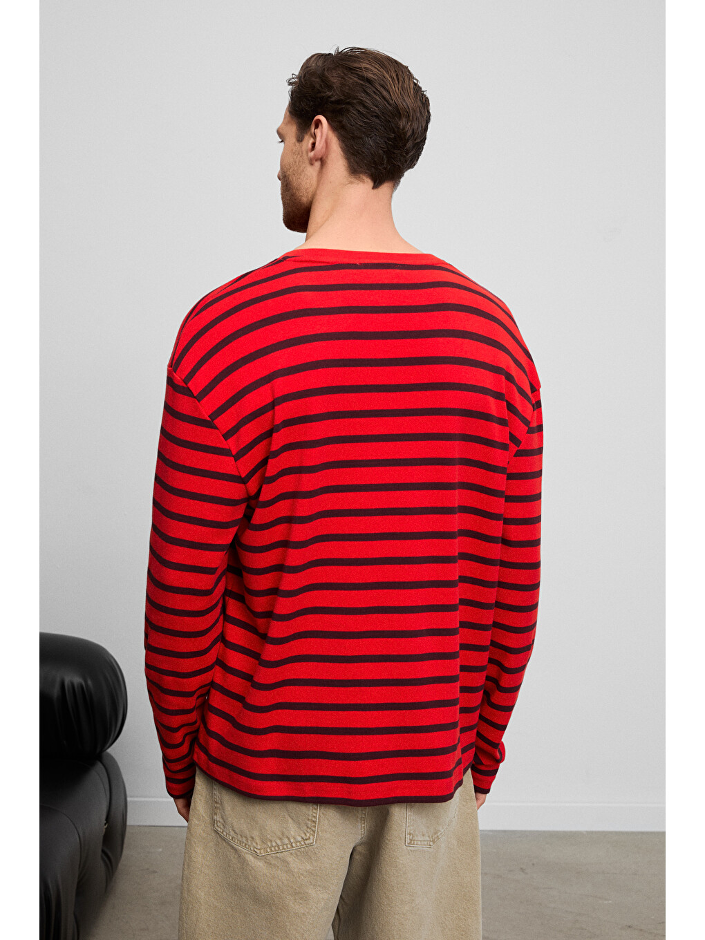 Kırmızı VIGOS Erkek %100 Organik Pamuklu Yuvarlak Yakalı Regular Fit Uzun Kollu KIRMIZI T-Shirt-4
