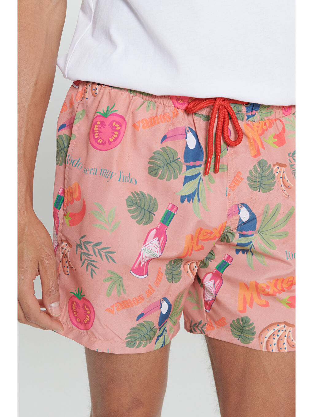 Erkek Turuncu Standart Fit Normal Kesim Cepli Hızlı Kuruyan Desenli Mayo Deniz Şortu-5