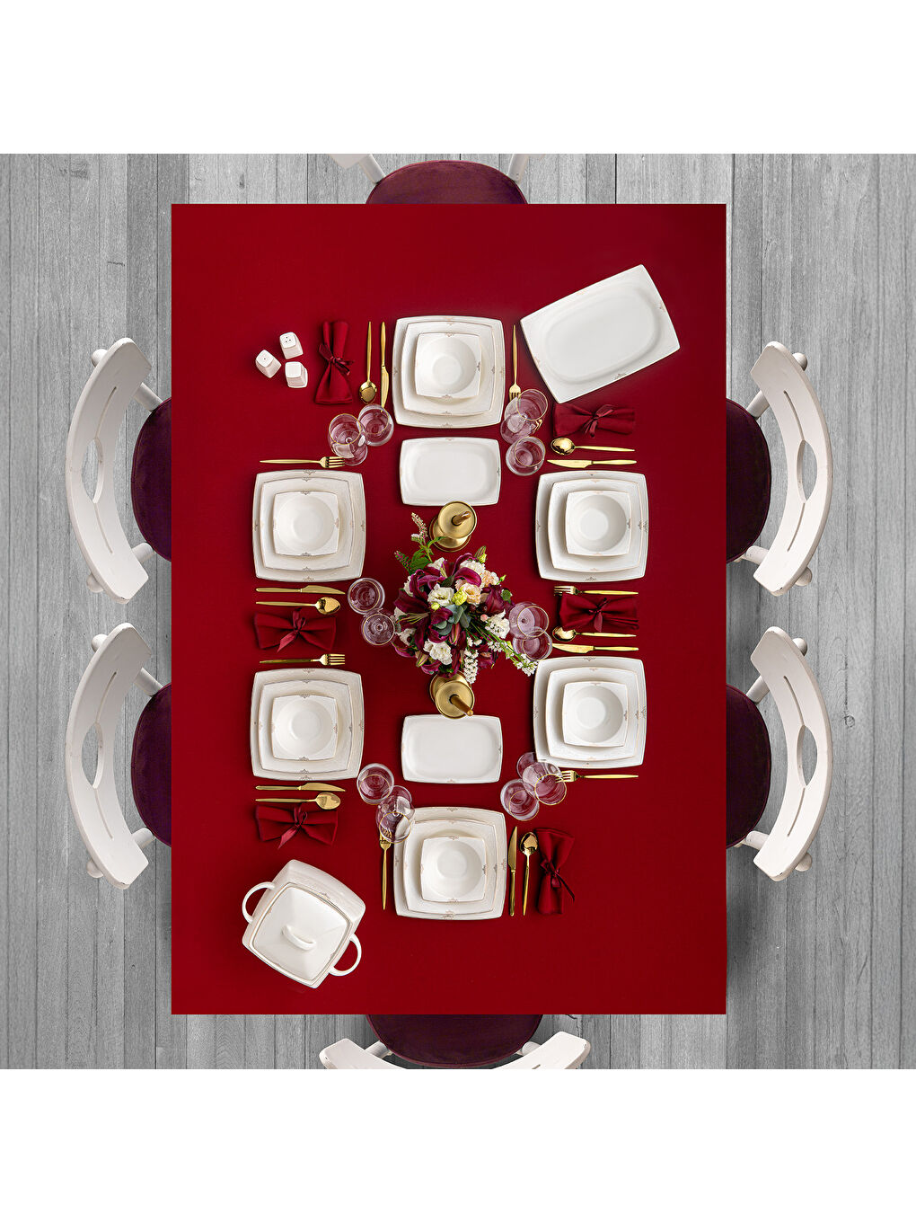 Beyaz Fine Bone Estiva Gold 61 Parça 12 Kişilik Kare Yemek Takımı-2