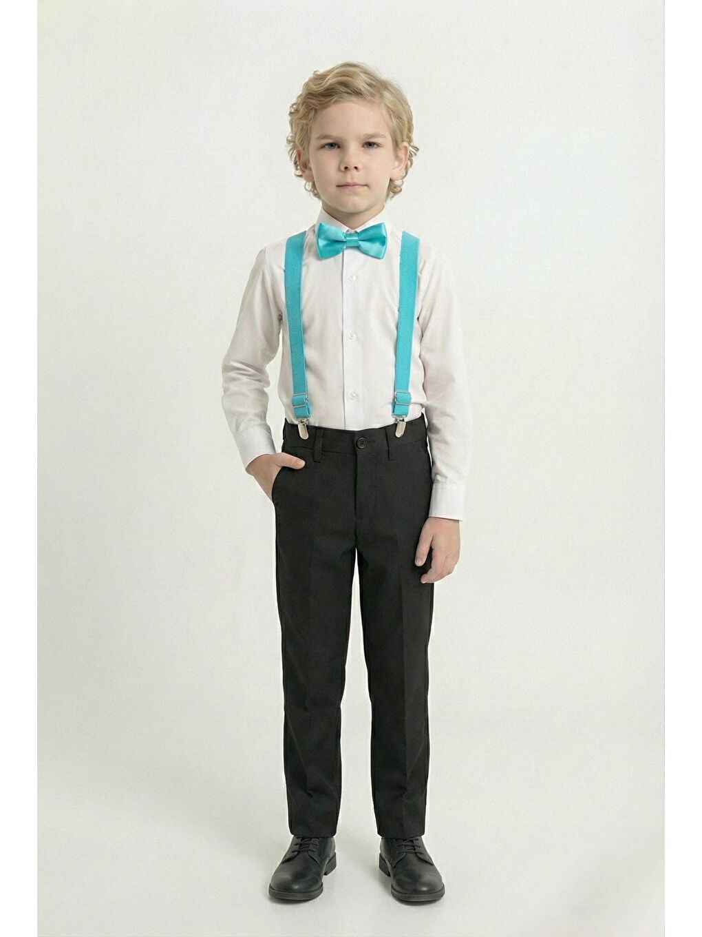 Turkuaz Beyaz Gömlekli Erkek Çocuk Takım M00787