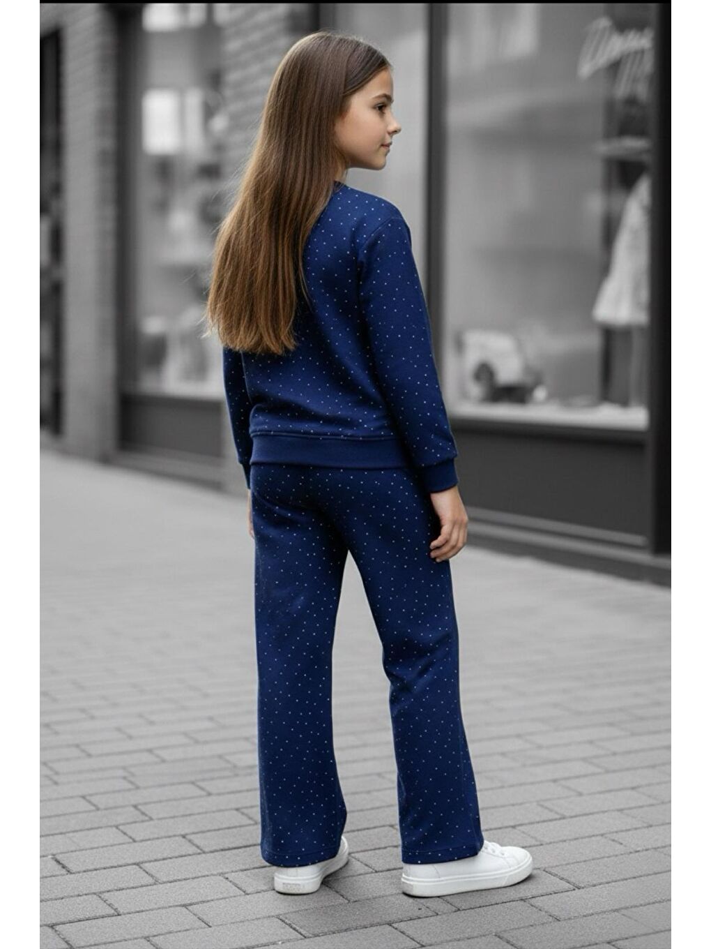 Lacivert Kız Çocuk Taşlı Elegance İkili Takım TKM9049-1