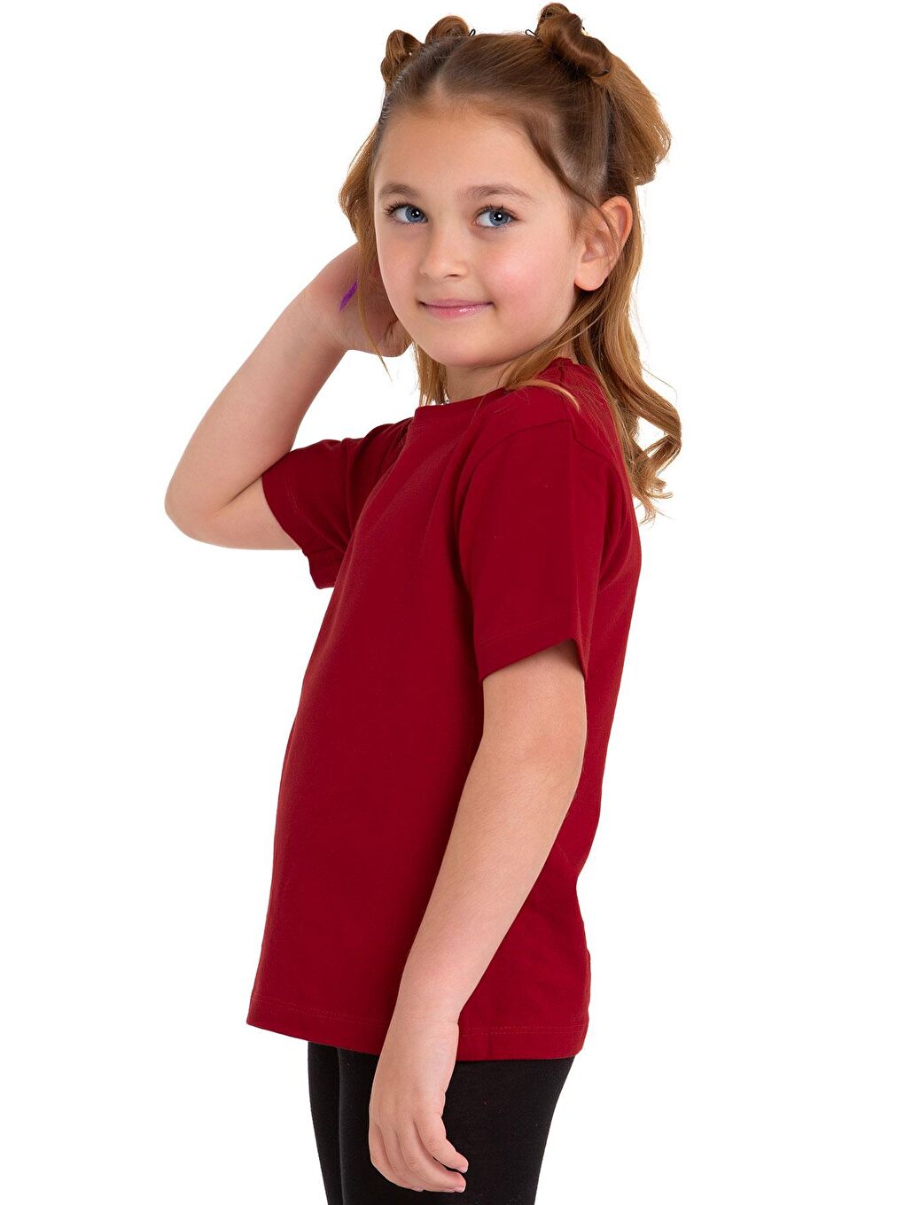 Bisiklet Yaka Kısa Kol Baskısız Bordo Renk Kız Çocuk Tshirt-2