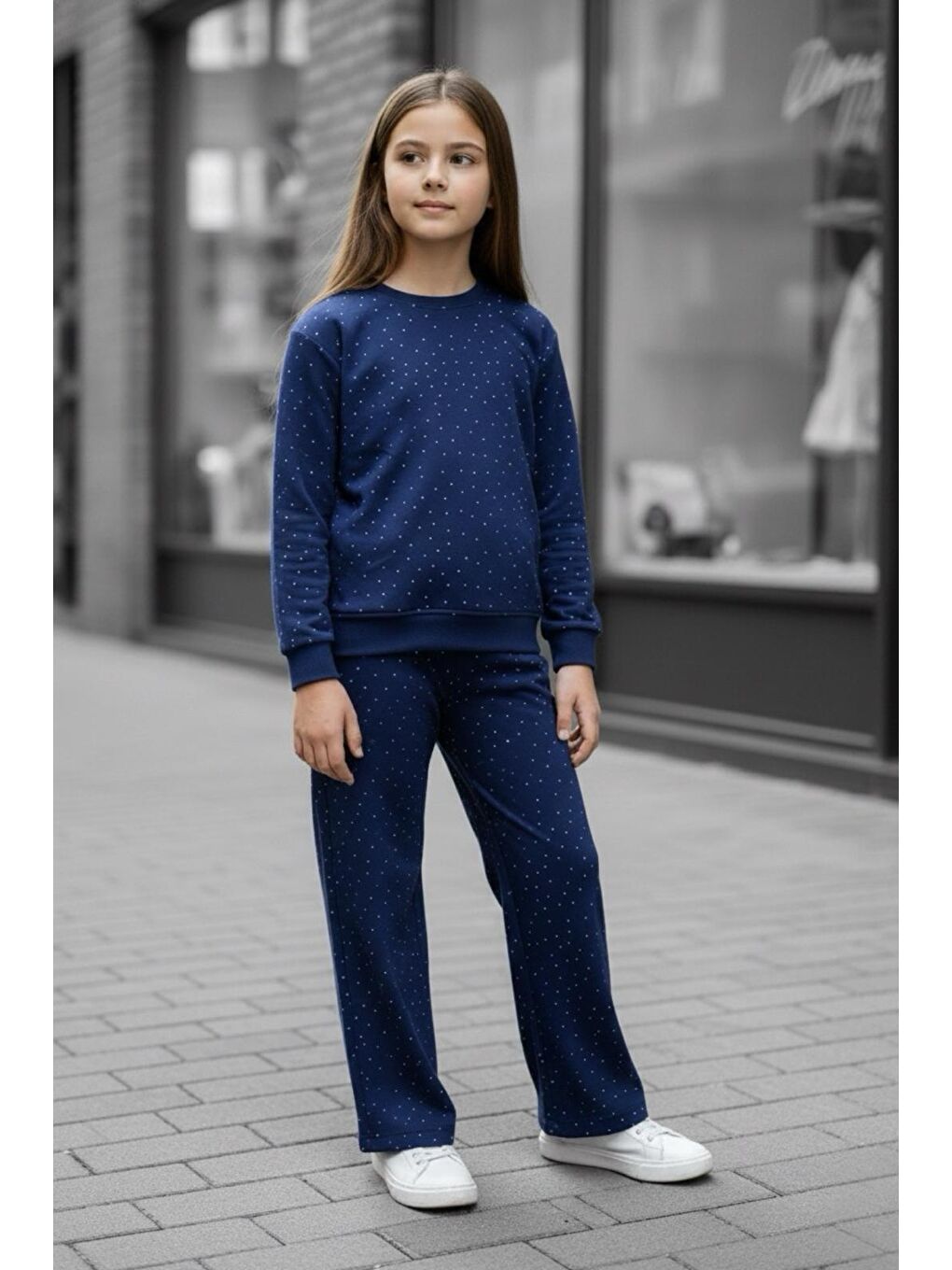 Lacivert Kız Çocuk Taşlı Elegance İkili Takım TKM9049-2