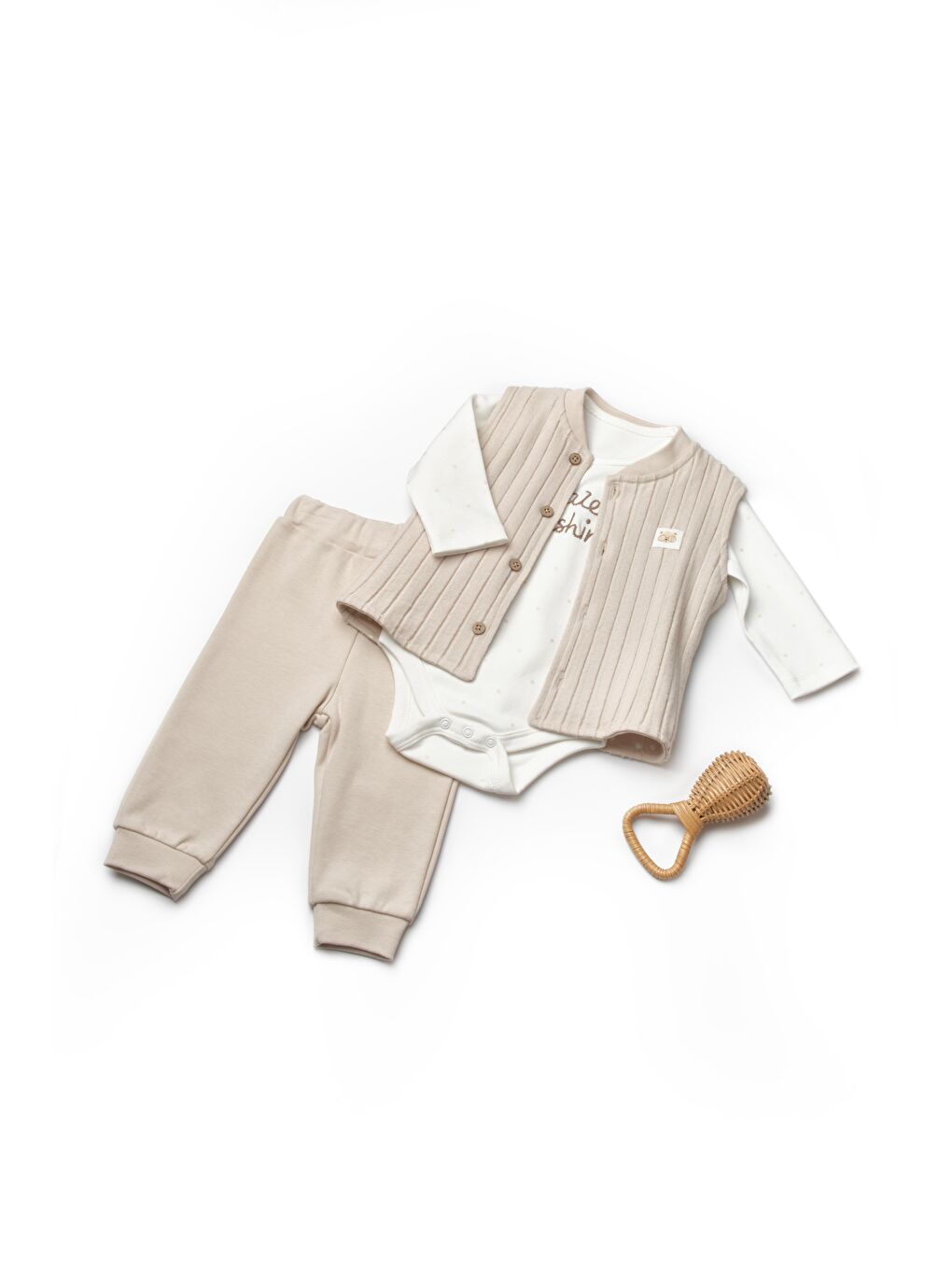 Karışık Pamuklu Unisex Bebek 3'Lü  Body, Yelek Ve Alt Takım