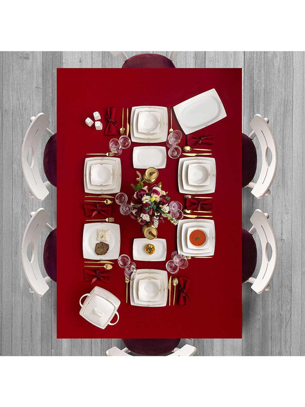 Beyaz Fine Bone Estiva Gold 61 Parça 12 Kişilik Kare Yemek Takımı-3