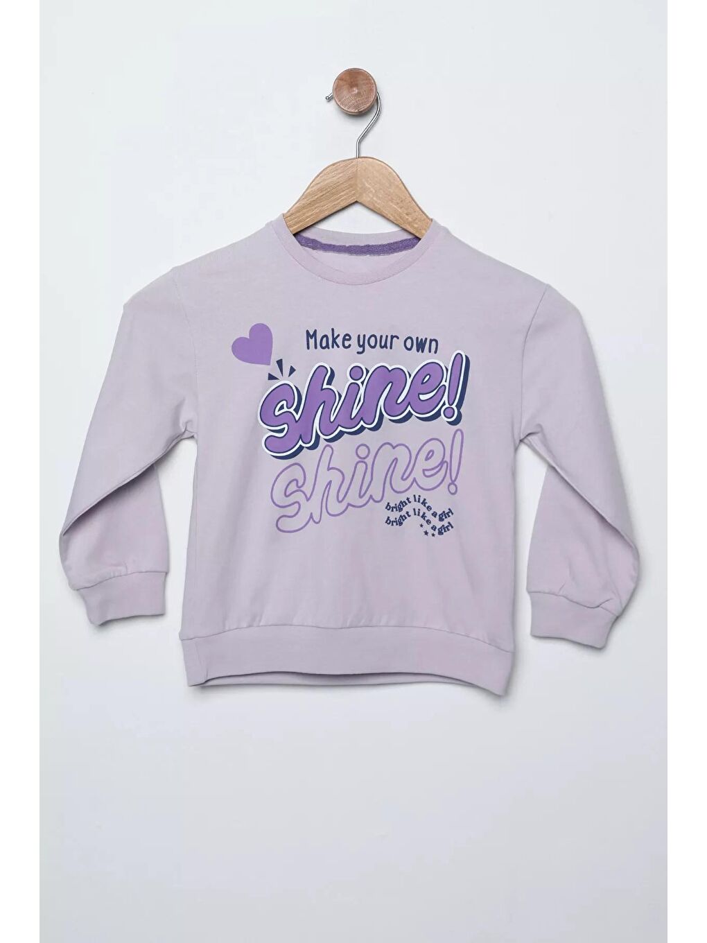 Julude Lila Bisiklet Yaka Bel Ve Kol Lastikli Baskılı Kız Çocuk Sweatshirt