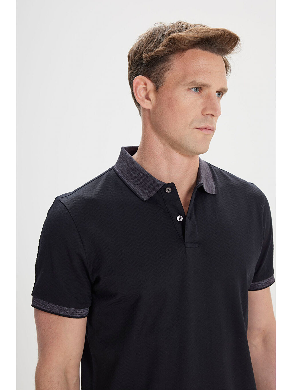 Erkek Siyah-Antrasit Slim Fit Dar Kesim %100 Pamuk Jakarlı Polo Yaka Tişört-2