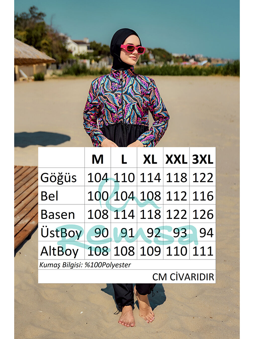 Siyah Remsa Paraşüt Tam Kapalı Tesettür Mayo R4807 Şebnem-3