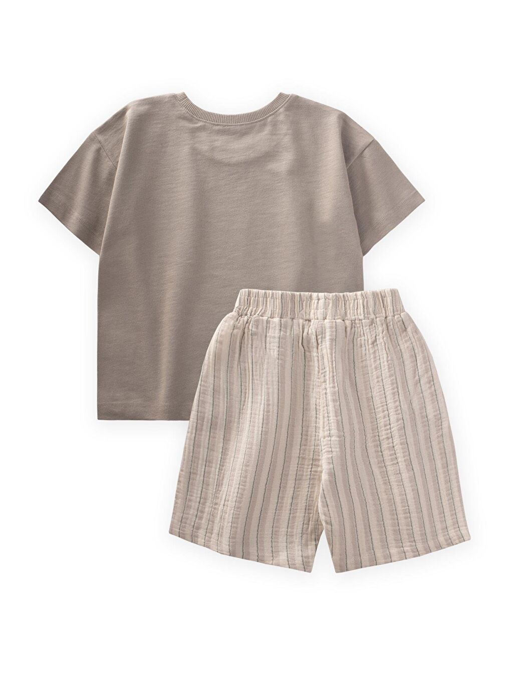 Bej Soyut Fil Baskılı T-Shırt Takım 2-8 Yaş S Vizon-1