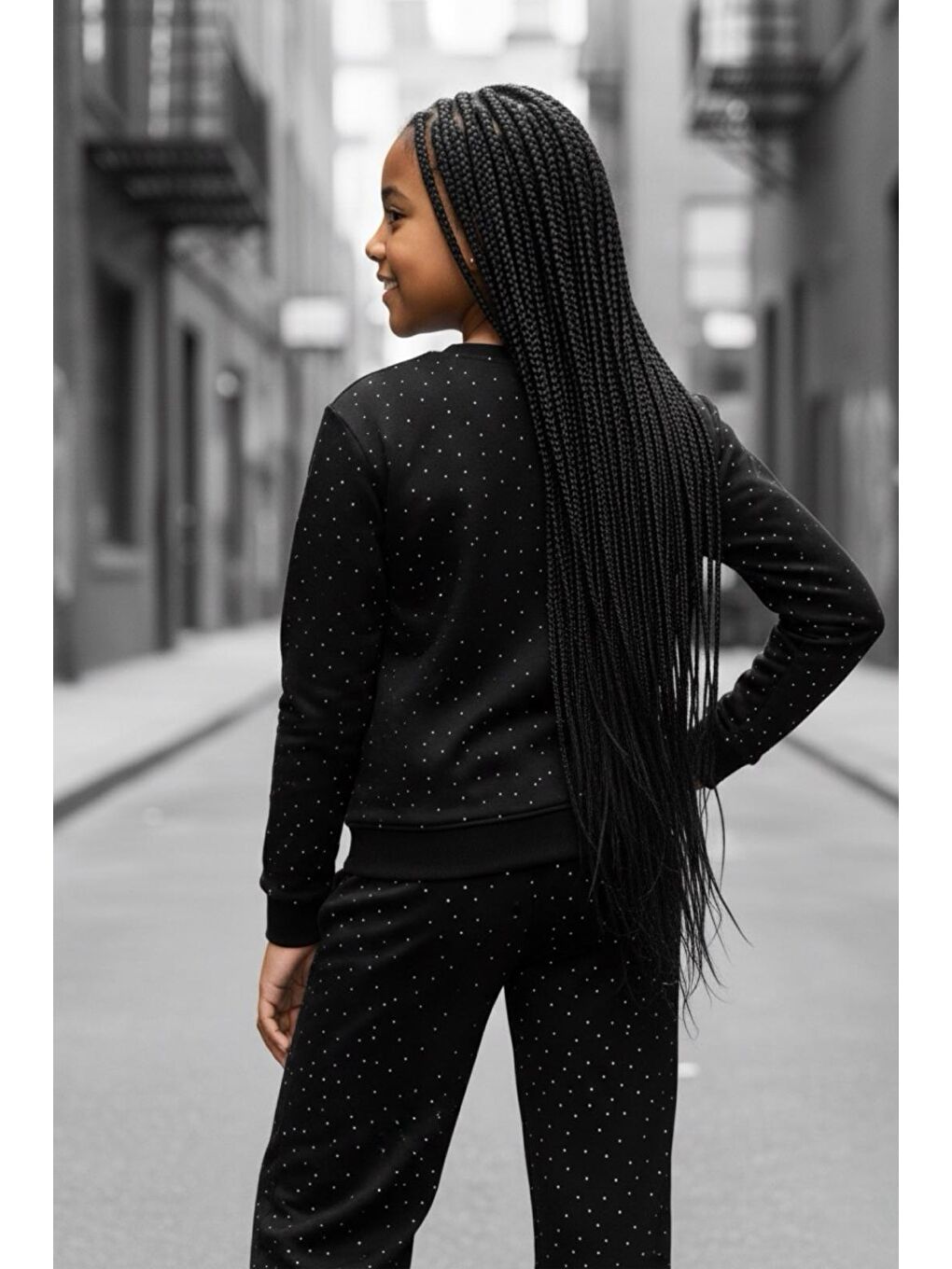 Siyah Kız Çocuk Taşlı Elegance İkili Takım TKM9049-2