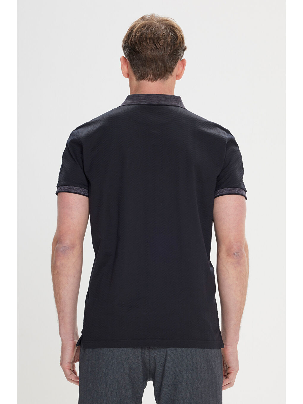 Erkek Siyah-Antrasit Slim Fit Dar Kesim %100 Pamuk Jakarlı Polo Yaka Tişört-3