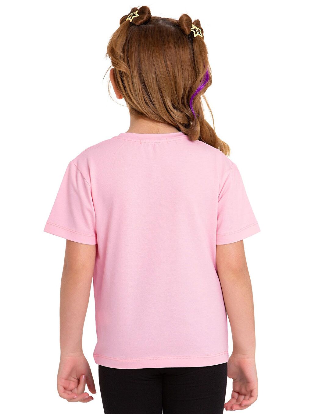 Bisiklet Yaka Kısa Kol Baskısız Pembe Renk Kız Çocuk Tshirt-2