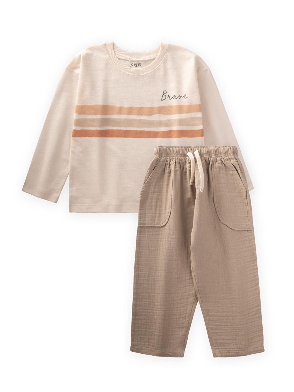 Brave Çizgili Mevsimlik Takım 2-8 Yaş Ekru