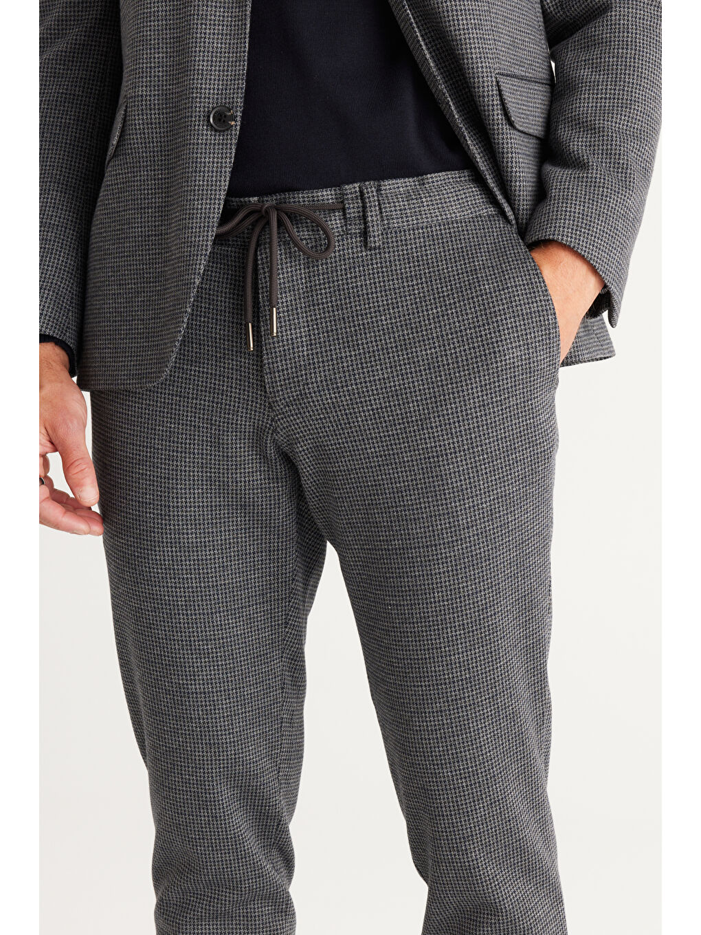 Erkek Lacivert-Gri Slim Fit Dar Kesim Mono Yaka Desenli Takım Elbise-4