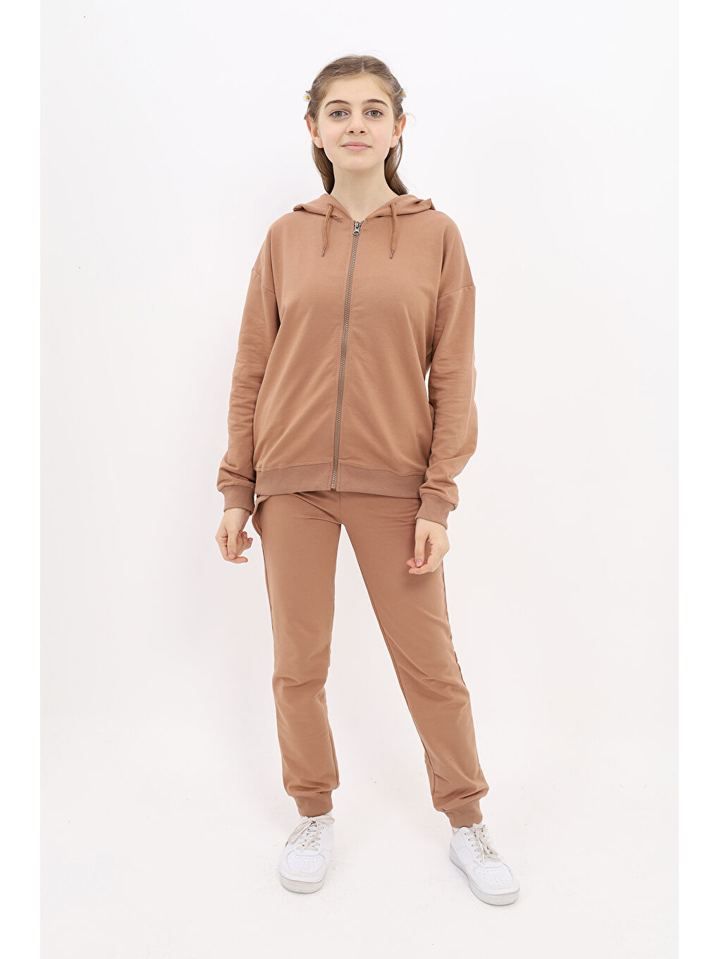 Kahverengi Kız Çocuk Baskılı Eşofman Takım