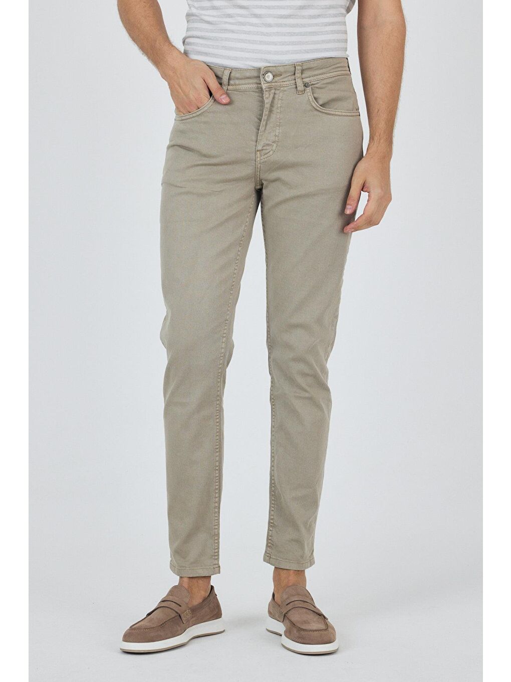 Koyu Bej Pamuklu 5 Cep Casual Slim Fit 5 Cep Pantolon 1003250318-2