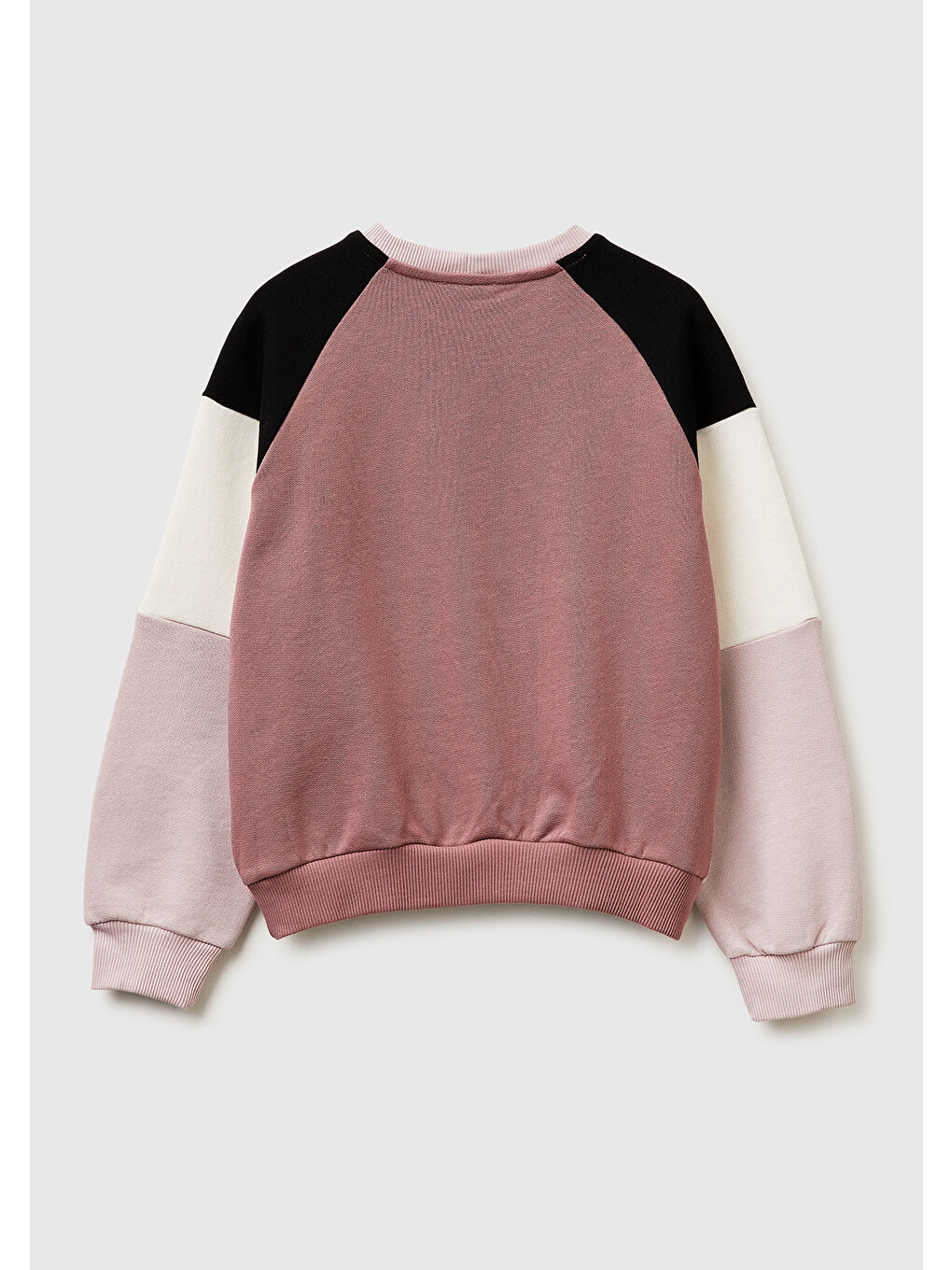 Kız Çocuk Lacivert Renkli Baskılı Kontrast Detaylı Logolu Bisiklet Yaka Sweatshirt-1
