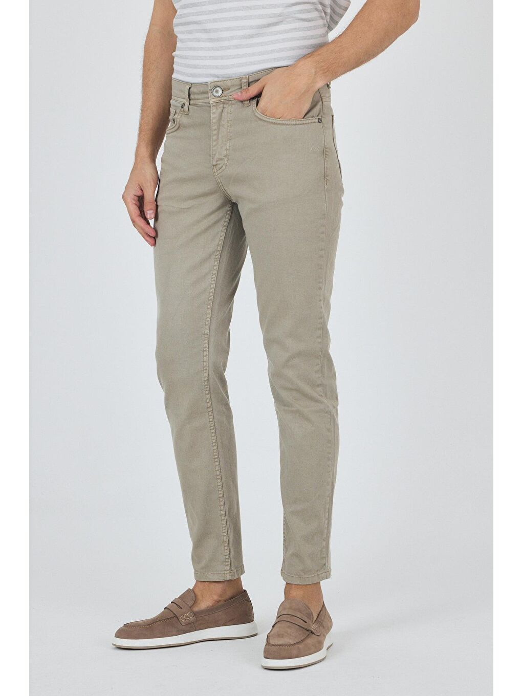 Koyu Bej Pamuklu 5 Cep Casual Slim Fit 5 Cep Pantolon 1003250318-3