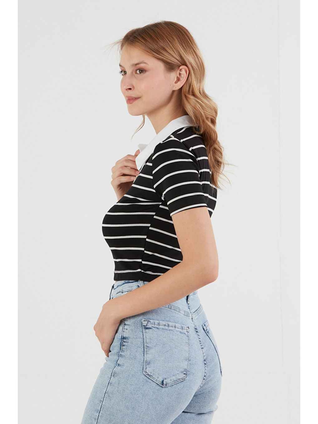 Siyah Çizgili polo Yaka Tişört-2