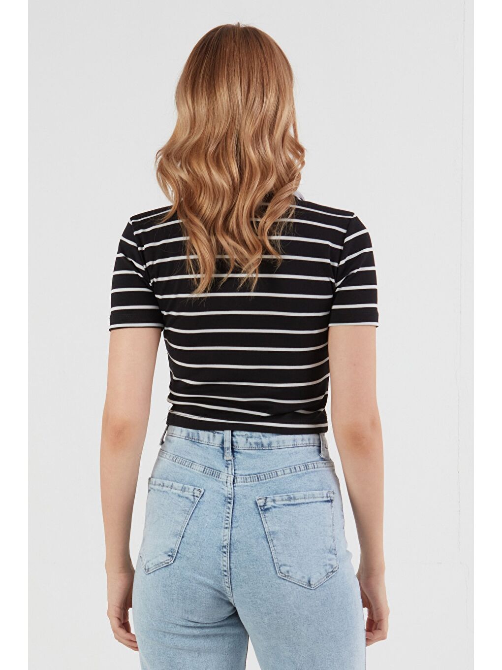 Siyah Çizgili polo Yaka Tişört-3