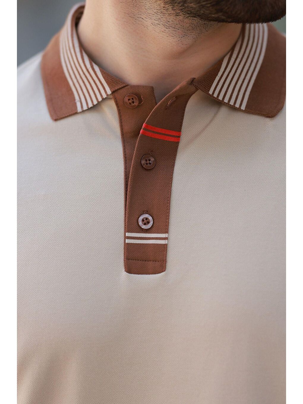 Bej Polo Yaka Erkek T-Shirt E7147-3