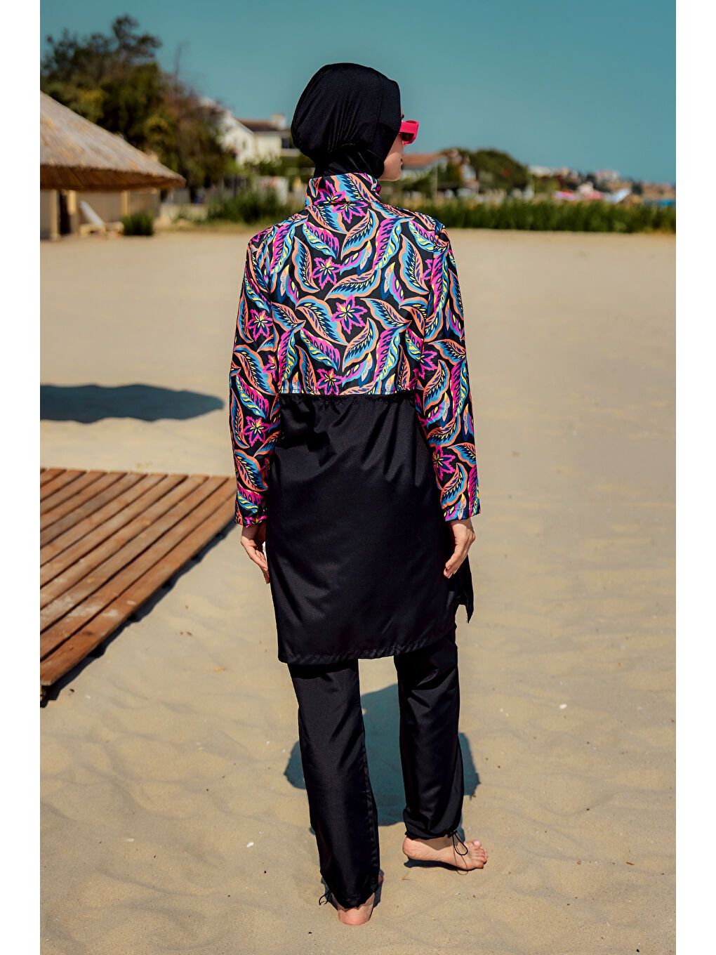 Siyah Remsa Paraşüt Tam Kapalı Tesettür Mayo R4807 Şebnem-4