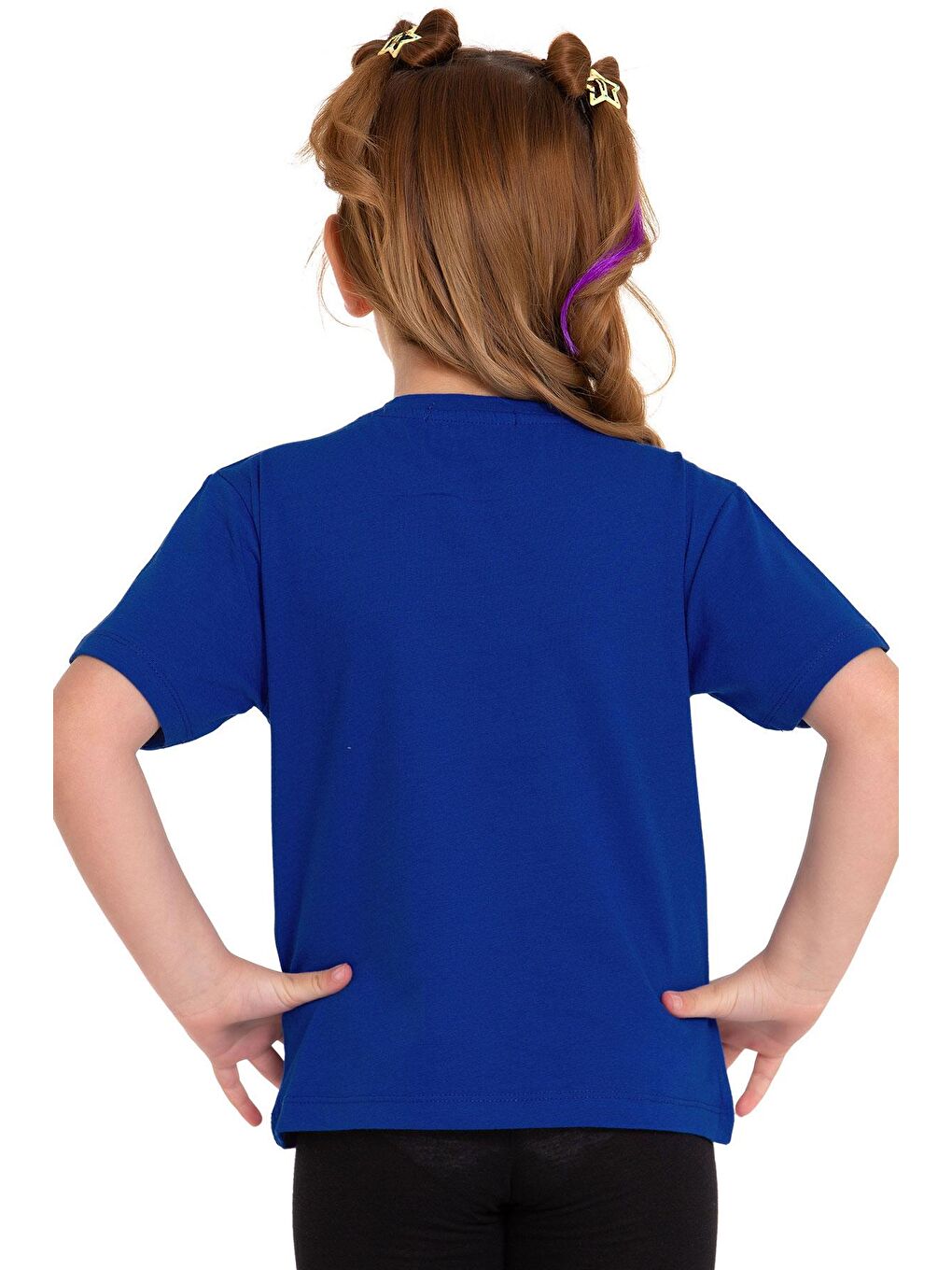 Mavi Bisiklet Yaka Kısa Kol Baskısız Saks Renk Kız Çocuk Tshirt-3