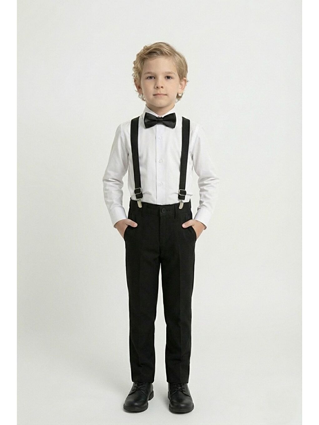 Siyah Beyaz Gömlekli Erkek Çocuk Takım M00787-2