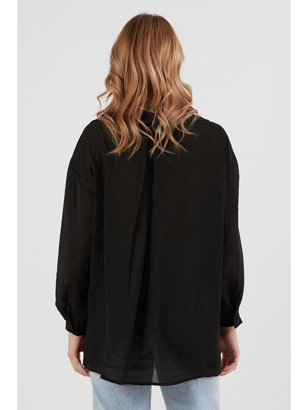 Siyah Basic Cepli Salaş Şifon Gömlek-2
