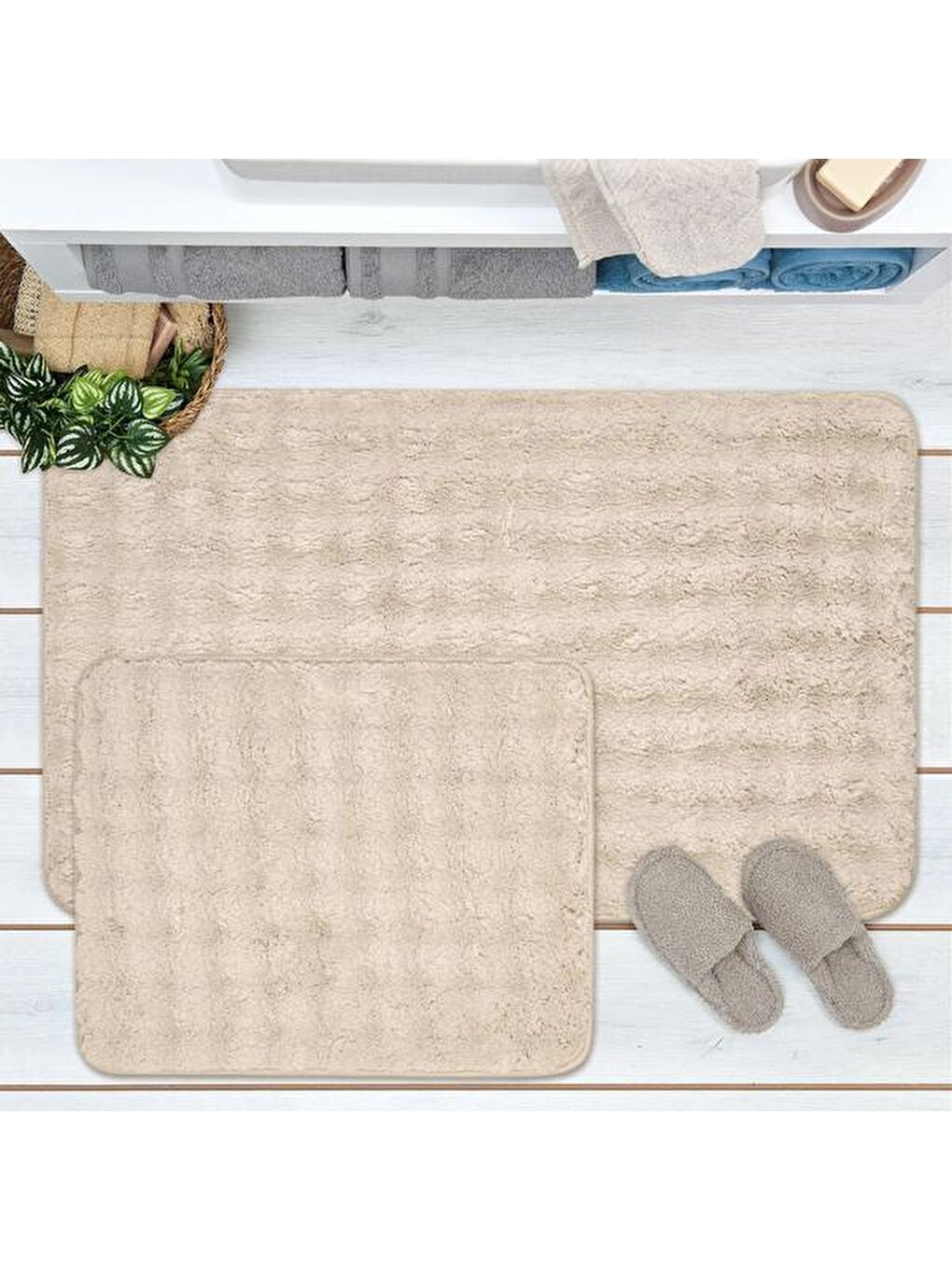 Soft Artos 2'li Banyo Paspası - Bej - 60x100 cm + 50x60 cm