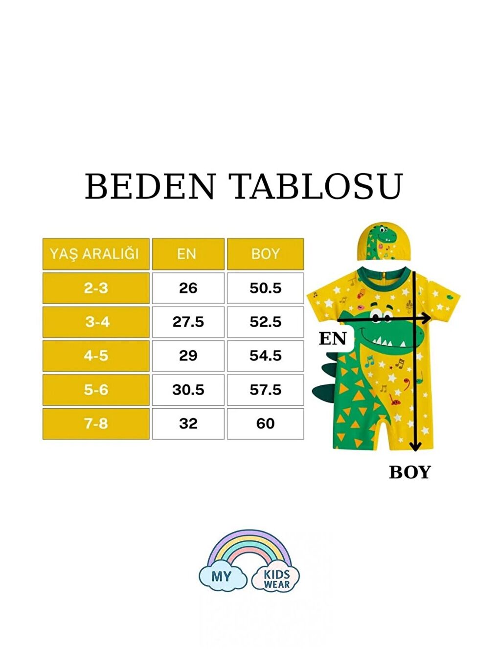 Sarı Çocuk Desenli Mayo Takımı - UV Korumalı Bone ve Güneş Gözlüğü Hediyeli 2'li Set 12680-2