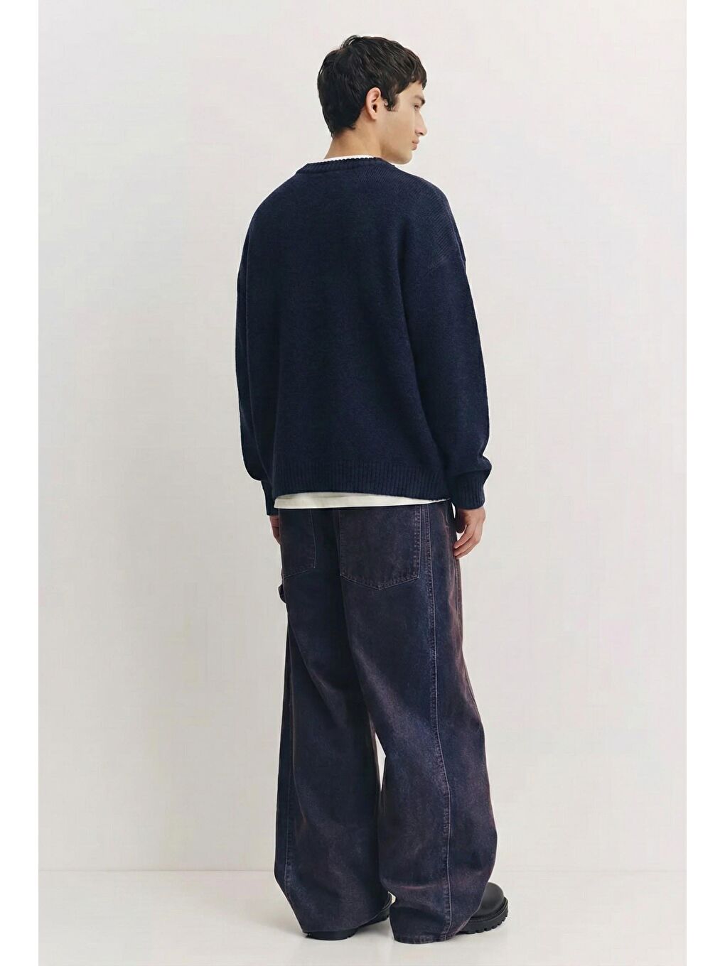 Erkek Relaxed Fit Premium Triko Kazak Lacivert-1