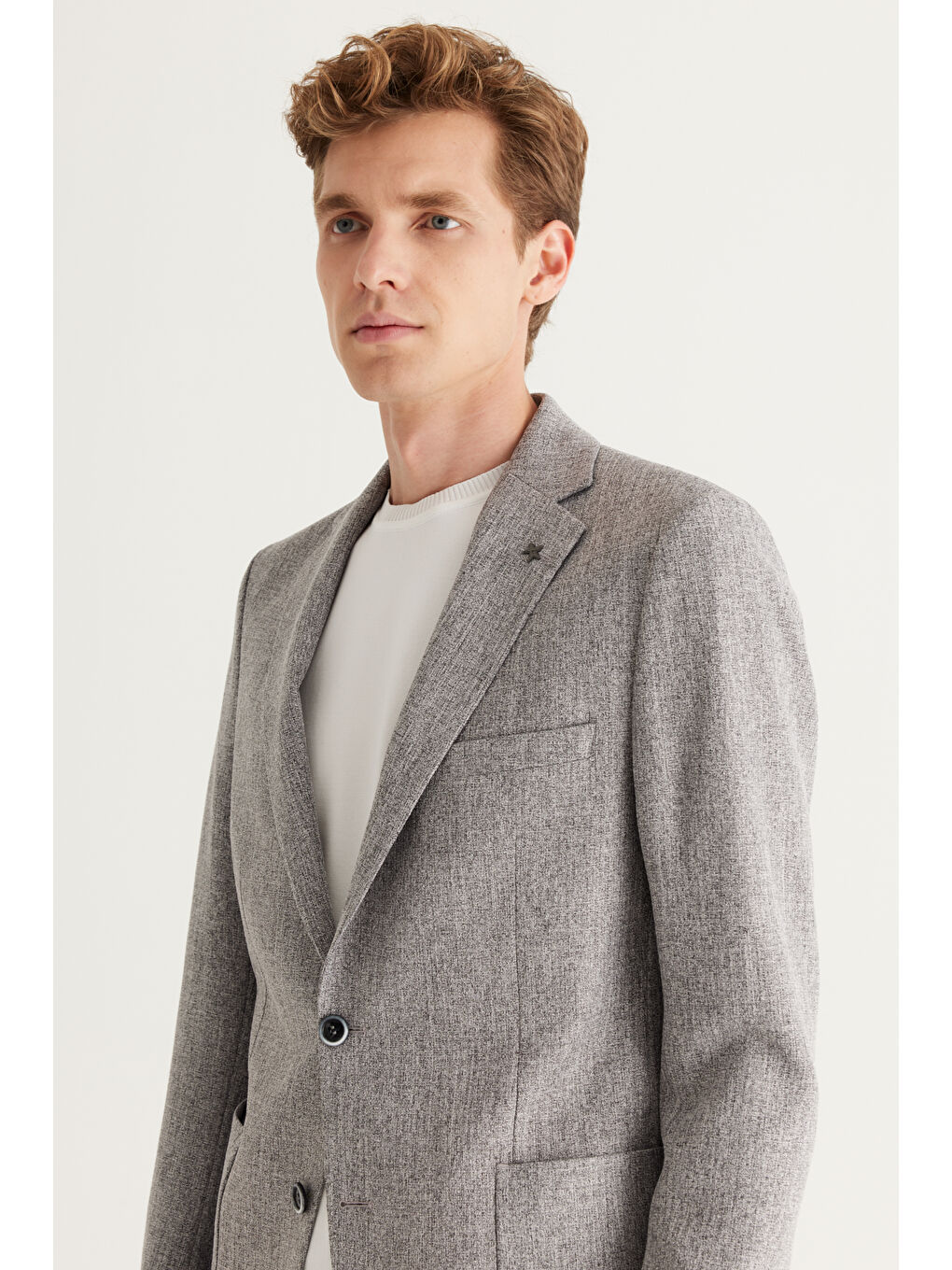 Erkek Gri Slim Fit Dar Kesim Mono Yaka Desenli Ceket-2