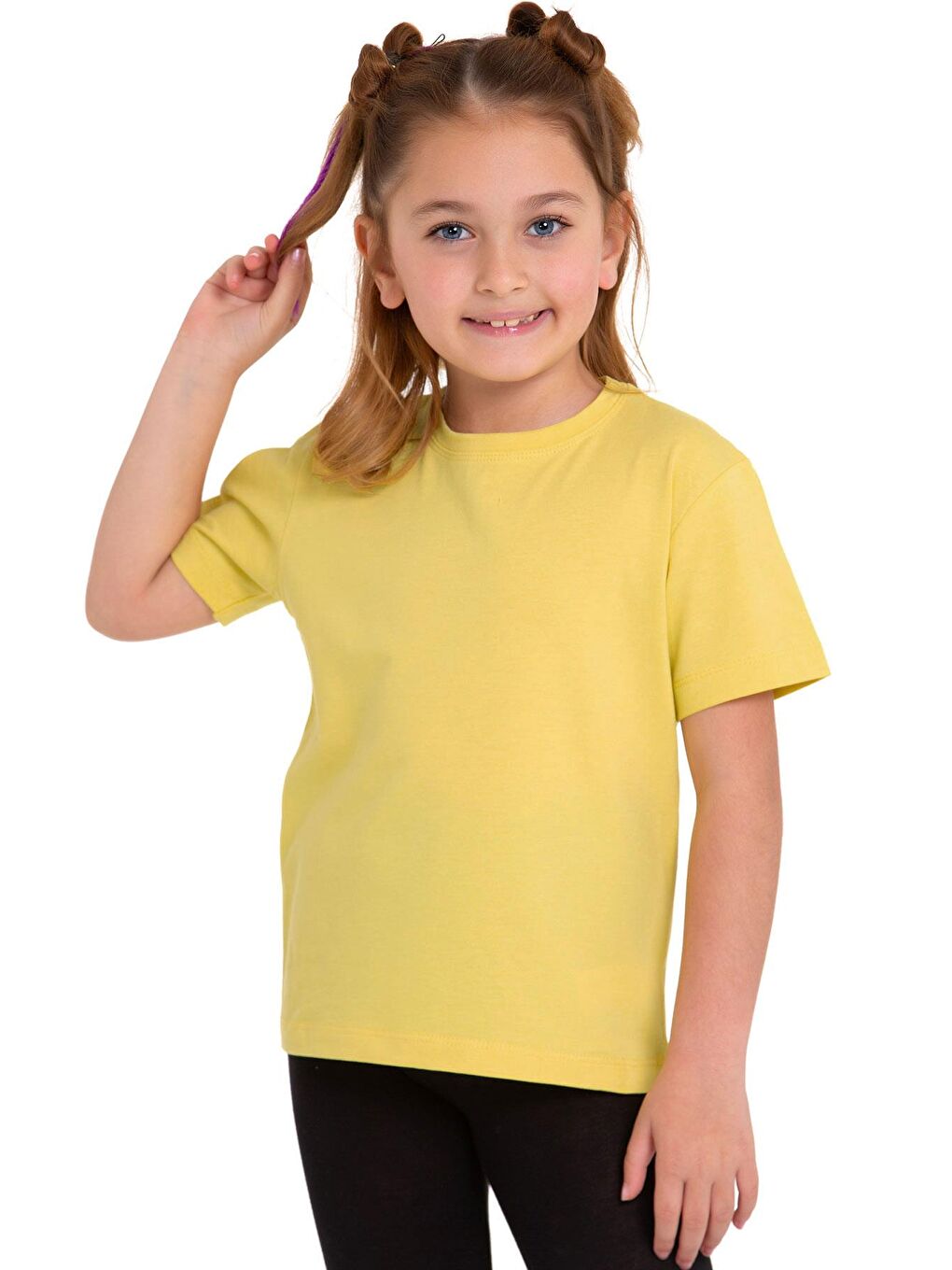 Sarı Bisiklet Yaka Kısa Kol Baskısız Sari Renk Kız Çocuk Tshirt