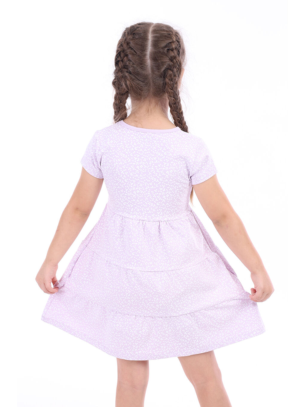 Lila Kız Çocuk Baskılı Elbise-1
