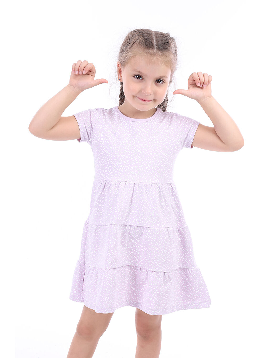 Lila Kız Çocuk Baskılı Elbise-2
