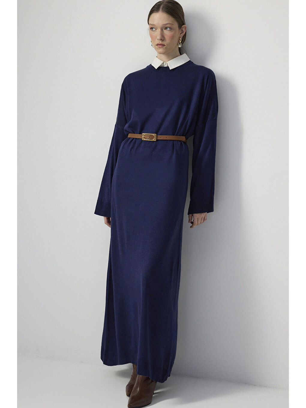 Lacivert Oversıze Triko Elbise-1